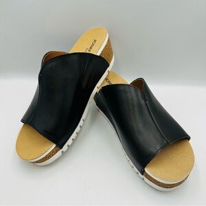 Josef Seibel Quinn 01 Black Leather Sandal Platform Wedge Womens US 9-9.5 EU 40